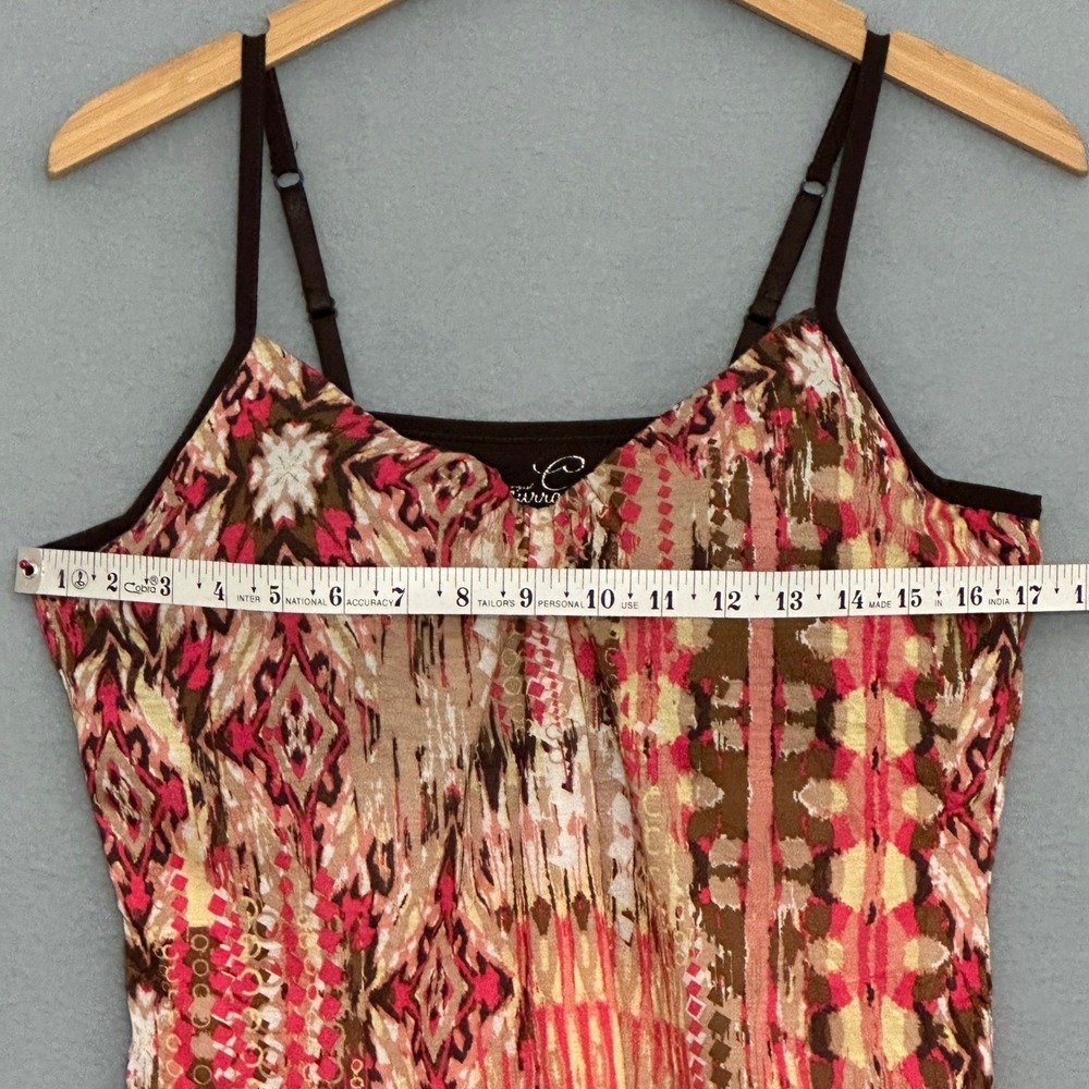 VTG Boho Festival Top L Brown Pink Abstract Lace Trim Camisole Earthy Y2K Indie - Picture 7 of 15